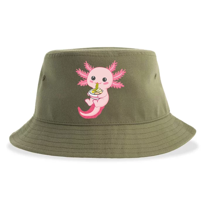 Kawaii Axolotl Eating Ramen Noodles Anime Sustainable Bucket Hat