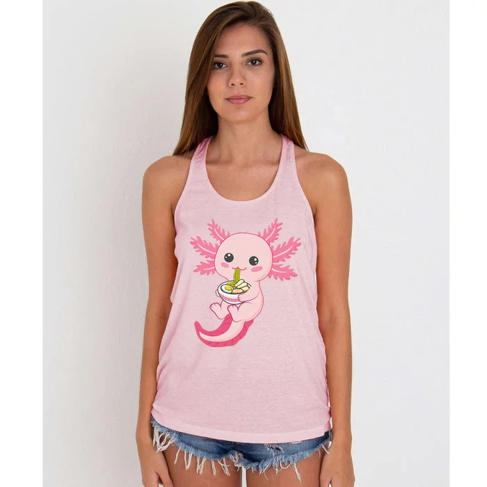 Kawaii Axolotl Eating Ramen Noodles Anime Women's Knotted Racerback Tank