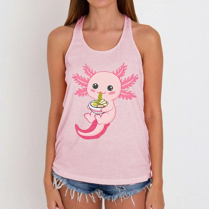 Kawaii Axolotl Eating Ramen Noodles Anime Women's Knotted Racerback Tank