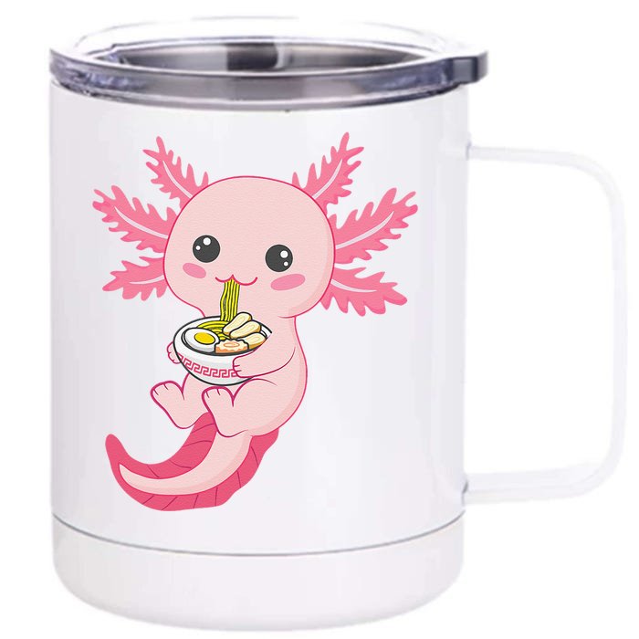 Kawaii Axolotl Eating Ramen Noodles Anime Front & Back 12oz Stainless Steel Tumbler Cup