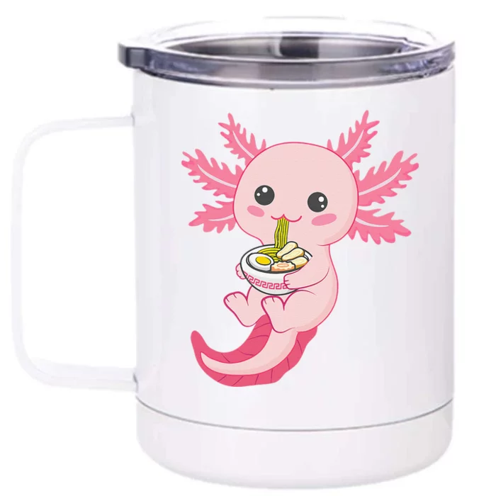 Kawaii Axolotl Eating Ramen Noodles Anime Front & Back 12oz Stainless Steel Tumbler Cup