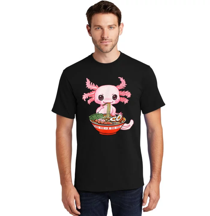 Kawaii Axolotl Eating Ramen Noodles Anime Gift Teens Tall T-Shirt