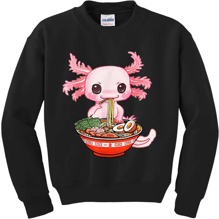 Kawaii Axolotl Eating Ramen Noodles Anime Gift Teens Kids Sweatshirt