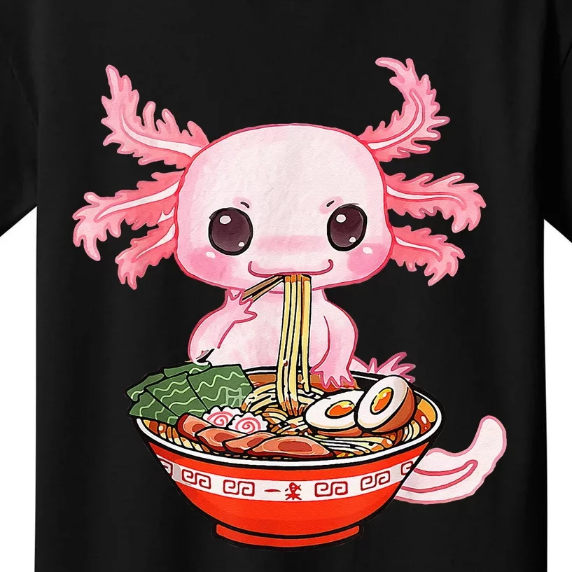 Kawaii Axolotl Eating Ramen Noodles Anime Gift Teens Kids T-Shirt