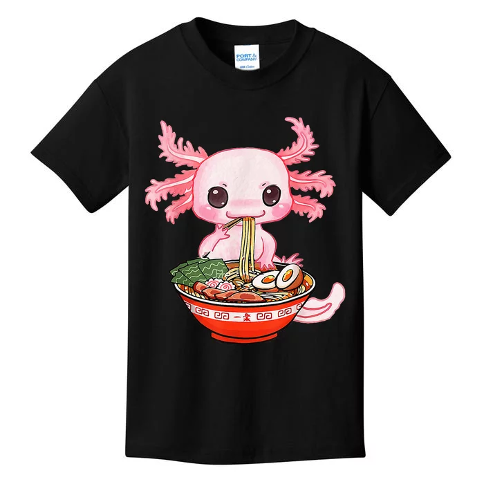 Kawaii Axolotl Eating Ramen Noodles Anime Gift Teens Kids T-Shirt