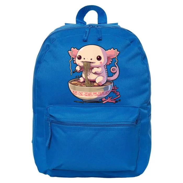 Kawaii Axolotl Eating Ramen Noodles Anime Gift 16 in Basic Backpack