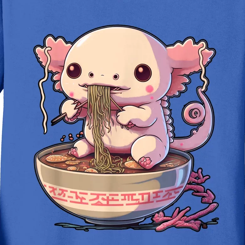 Kawaii Axolotl Eating Ramen Noodles Anime Gift Kids Long Sleeve Shirt