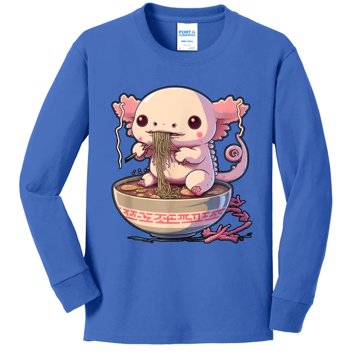 Kawaii Axolotl Eating Ramen Noodles Anime Gift Kids Long Sleeve Shirt