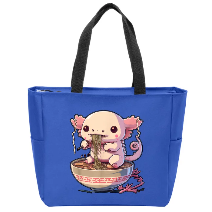 Kawaii Axolotl Eating Ramen Noodles Anime Gift Zip Tote Bag