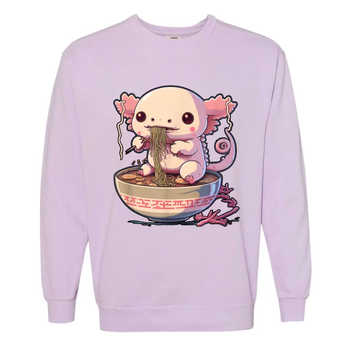 Kawaii Axolotl Eating Ramen Noodles Anime Gift Garment-Dyed Sweatshirt