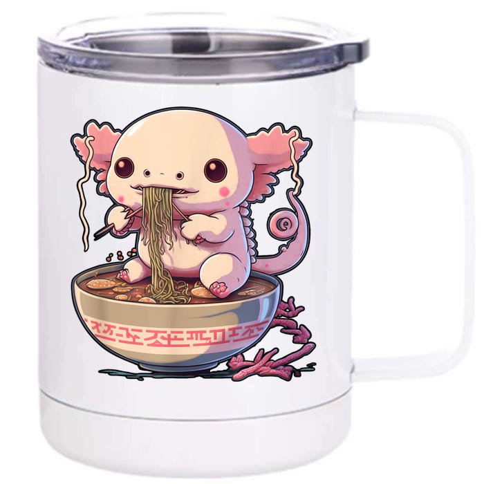 Kawaii Axolotl Eating Ramen Noodles Anime Gift Front & Back 12oz Stainless Steel Tumbler Cup