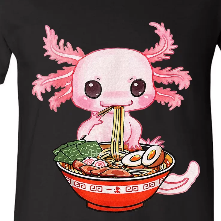 Kawaii Axolotl Eating Ra Noodles Anime Gift V-Neck T-Shirt