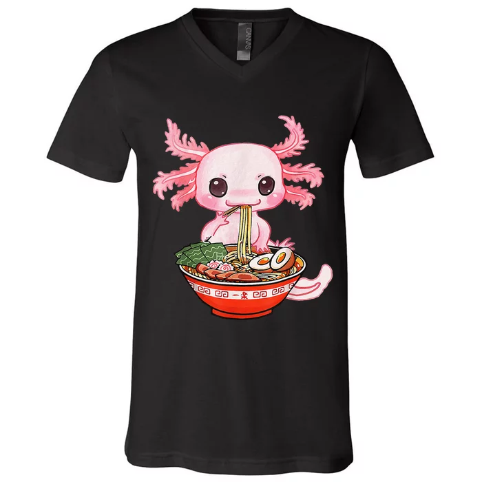 Kawaii Axolotl Eating Ra Noodles Anime Gift V-Neck T-Shirt