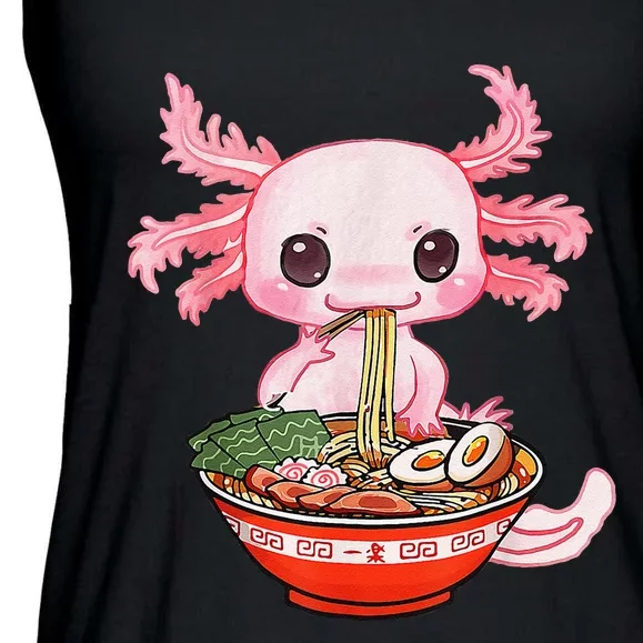 Kawaii Axolotl Eating Ra Noodles Anime Gift Ladies Essential Flowy Tank