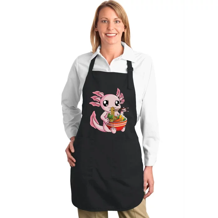 Kawaii Axolotl Eating Ra Noodles Anime Full-Length Apron With Pocket