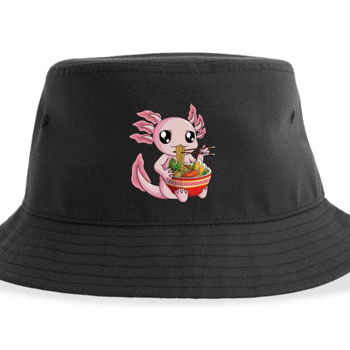 Kawaii Axolotl Eating Ra Noodles Anime Sustainable Bucket Hat