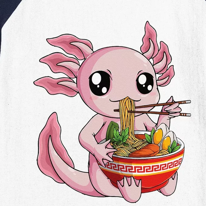 Kawaii Axolotl Eating Ra Noodles Anime Baseball Sleeve Shirt