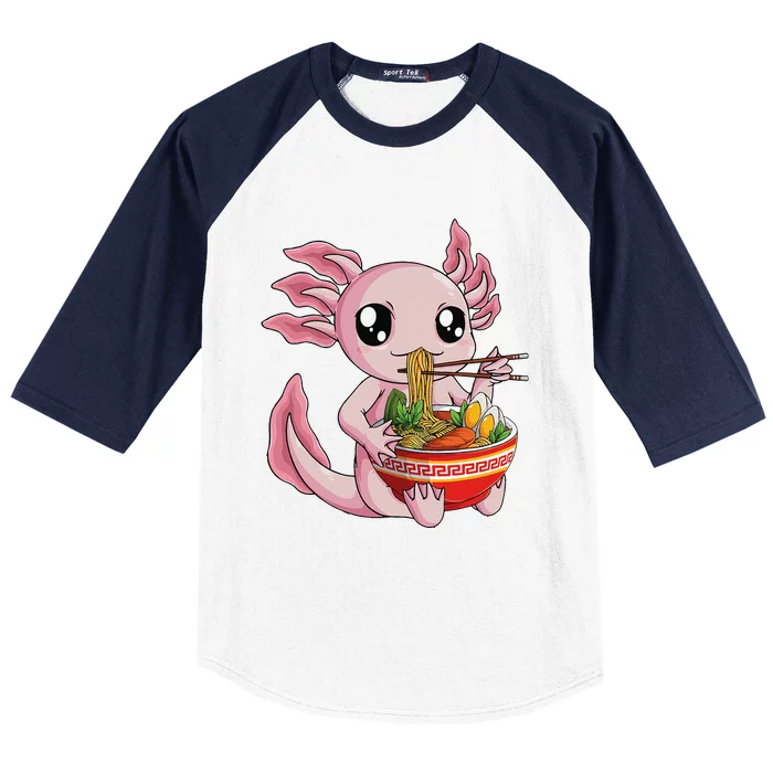 Kawaii Axolotl Eating Ra Noodles Anime Baseball Sleeve Shirt