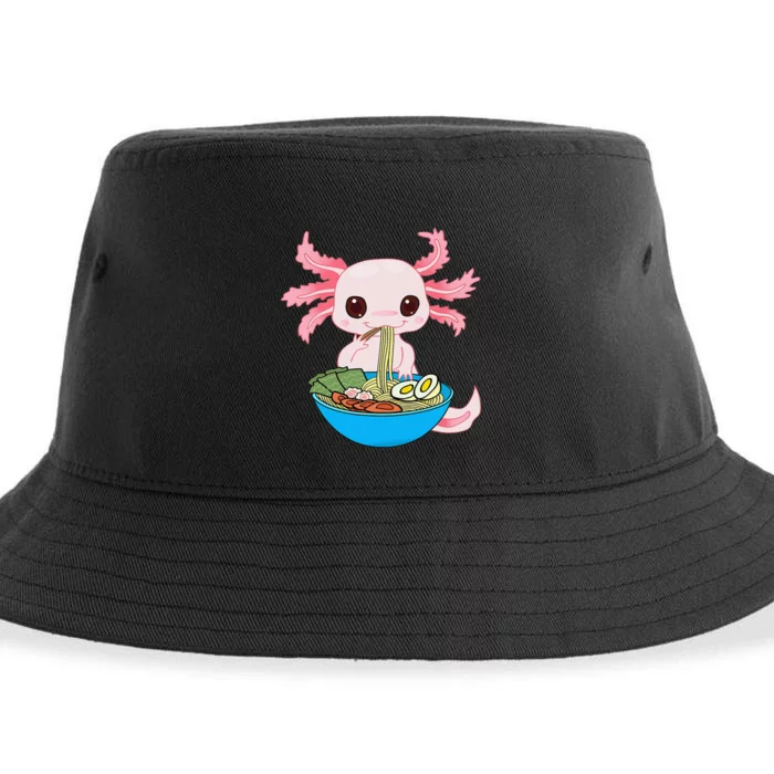 Kawaii Axolotl Eating Ra Noodles Anime Sustainable Bucket Hat