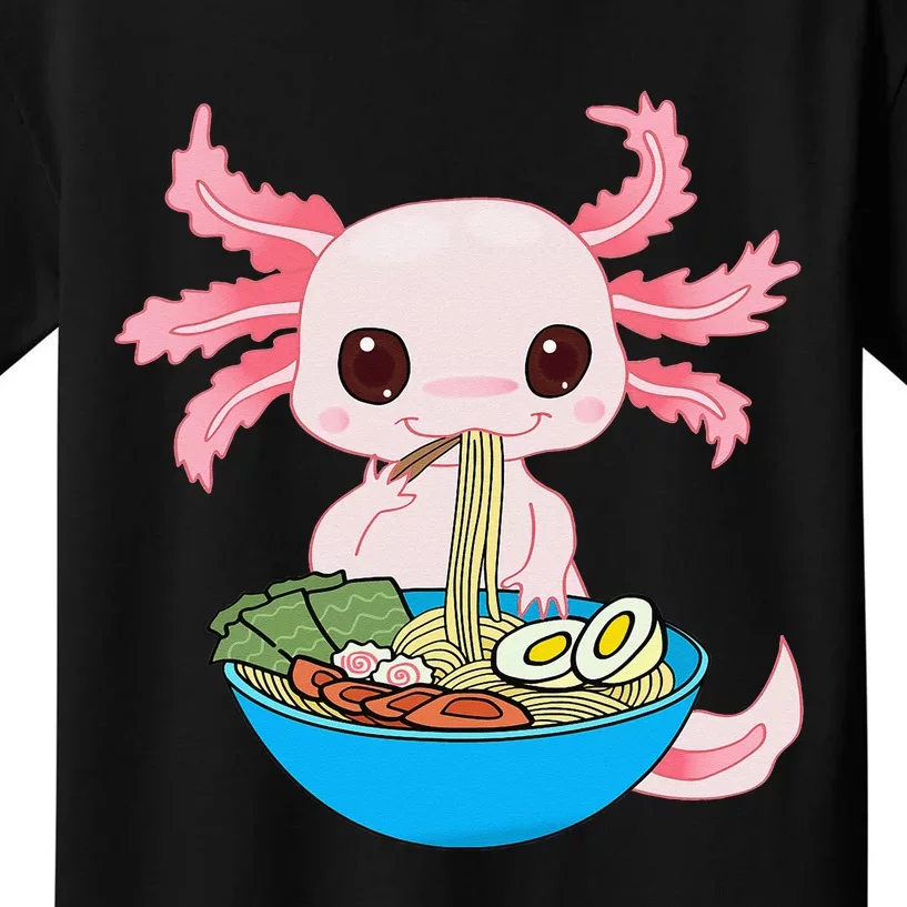 Kawaii Axolotl Eating Ra Noodles Anime Kids T-Shirt