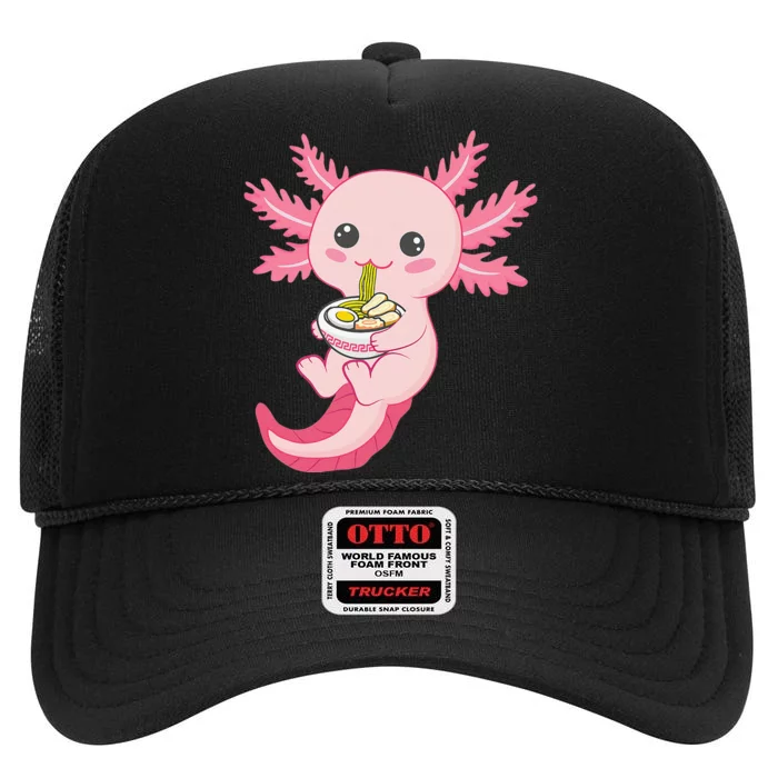 Kawaii Axolotl Eating Ra Noodles Manga Lover Anime High Crown Mesh Trucker Hat