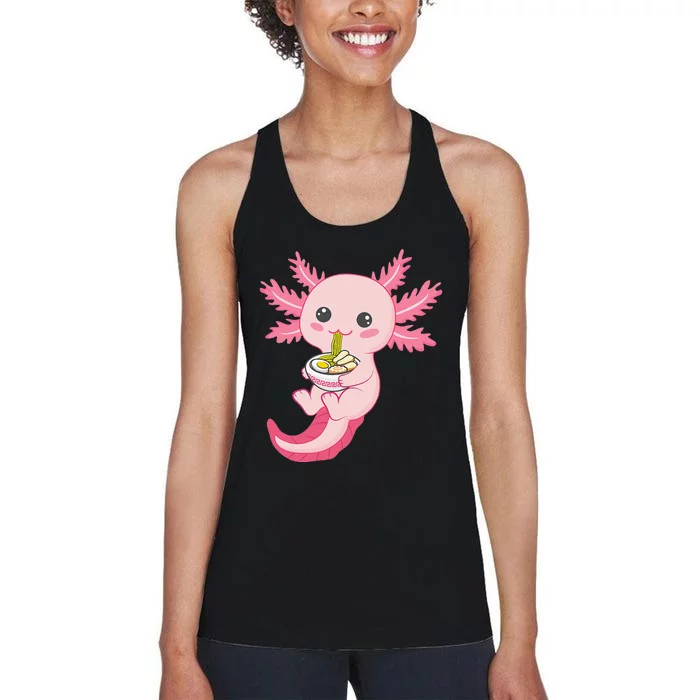 Kawaii Axolotl Eating Ra Noodles Manga Lover Anime Women's Racerback Tank