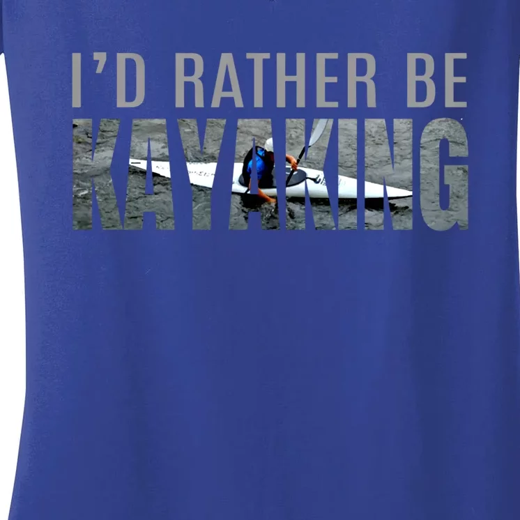 Kayak Accessories Equipt Gift ID Rather Be Kayaking Women's V-Neck T-Shirt