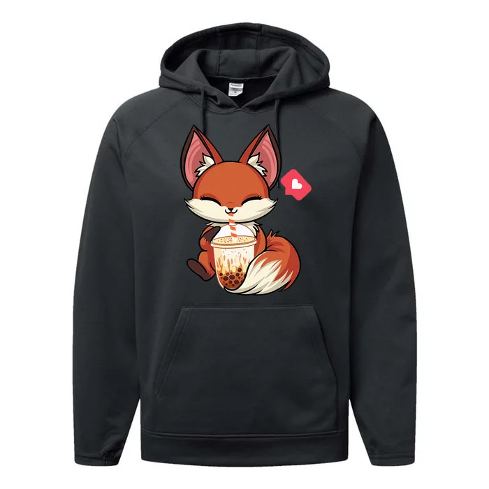 Kawaii Anime Fox Drinking Boba Bubble Tea Japanese Gift Girl Performance Fleece Hoodie