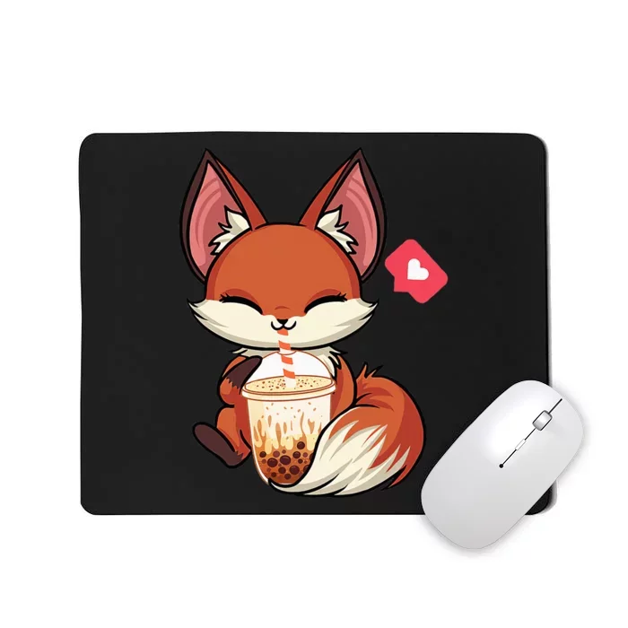 Kawaii Anime Fox Drinking Boba Bubble Tea Japanese Gift Girl Mousepad