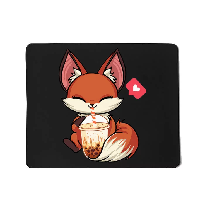 Kawaii Anime Fox Drinking Boba Bubble Tea Japanese Gift Girl Mousepad