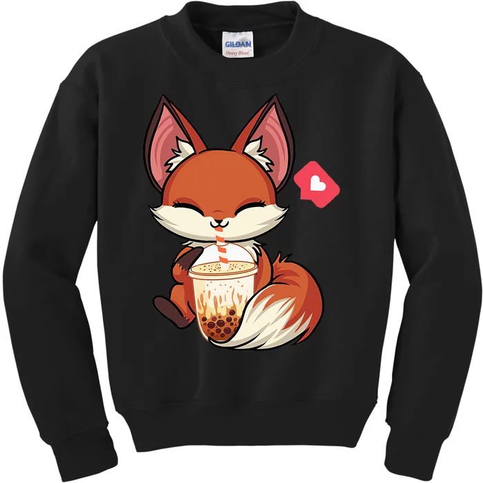 Kawaii Anime Fox Drinking Boba Bubble Tea Japanese Gift Girl Kids Sweatshirt