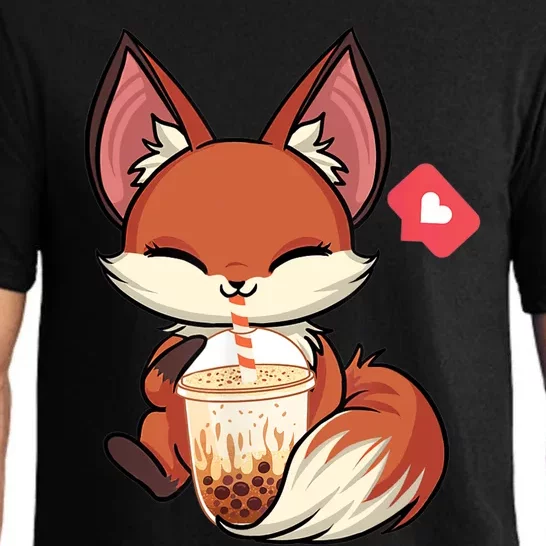 Kawaii Anime Fox Drinking Boba Bubble Tea Japanese Gift Pajama Set