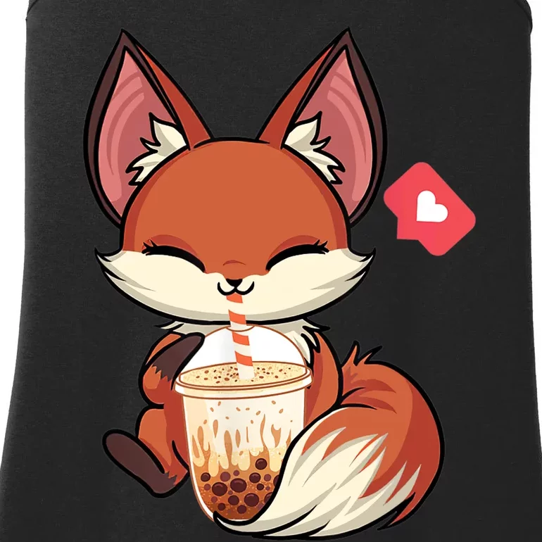 Kawaii Anime Fox Drinking Boba Bubble Tea Japanese Gift Ladies Essential Tank