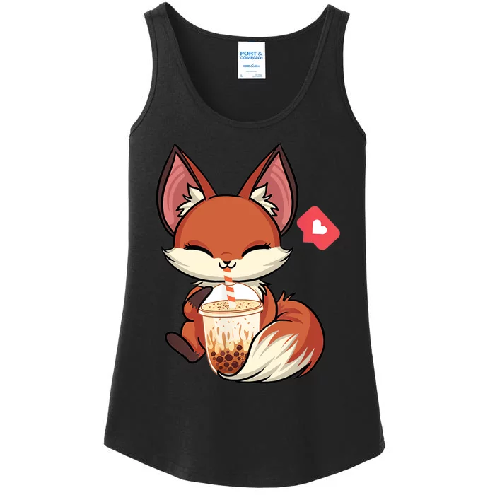 Kawaii Anime Fox Drinking Boba Bubble Tea Japanese Gift Ladies Essential Tank