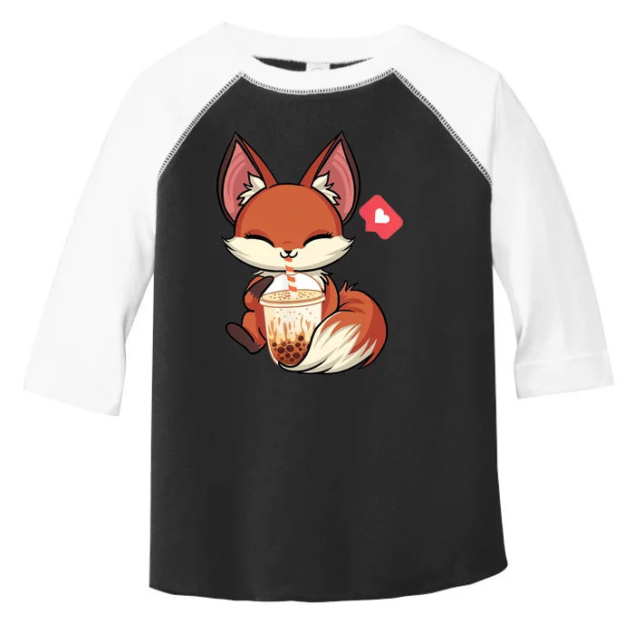 Kawaii Anime Fox Drinking Boba Bubble Tea Japanese Gift Toddler Fine Jersey T-Shirt