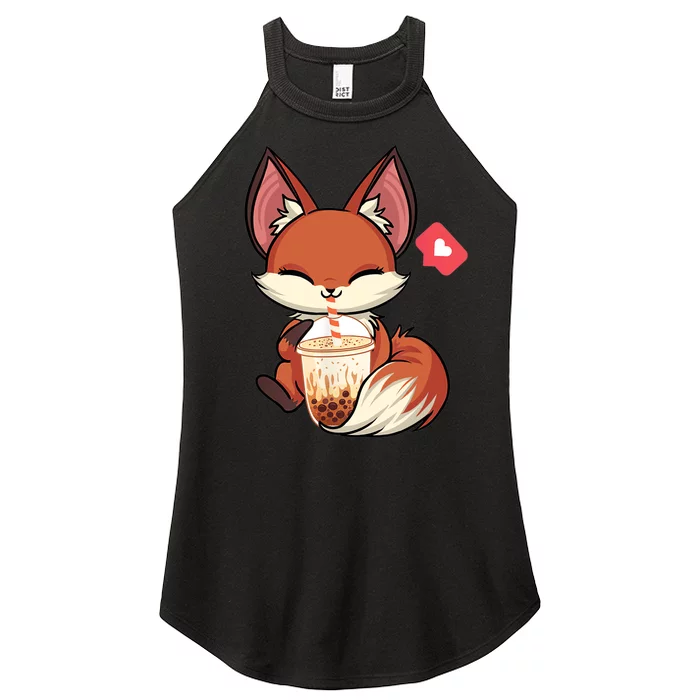 Kawaii Anime Fox Drinking Boba Bubble Tea Japanese Gift Women’s Perfect Tri Rocker Tank