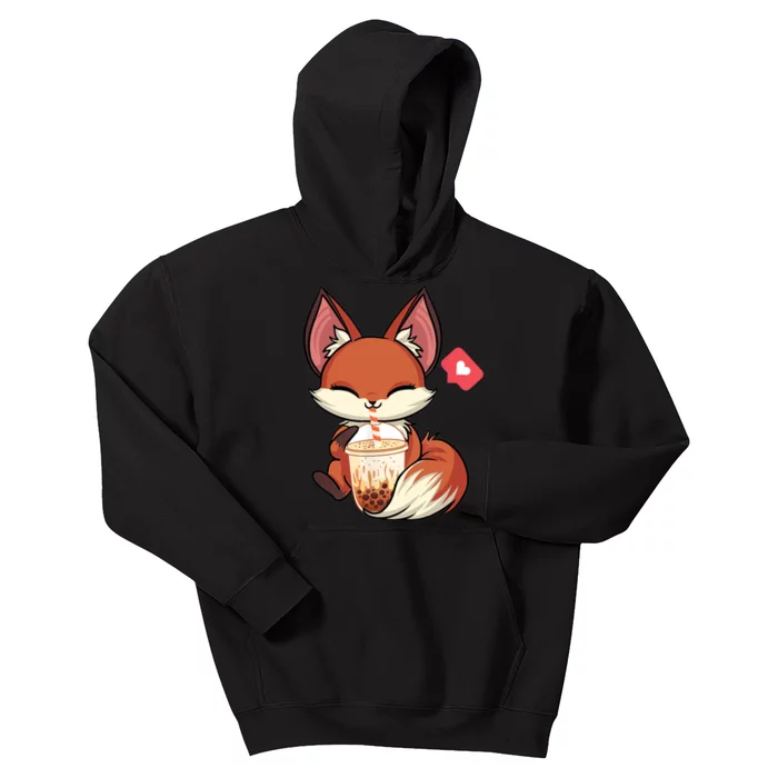 Kawaii Anime Fox Drinking Boba Bubble Tea Japanese Gift Kids Hoodie