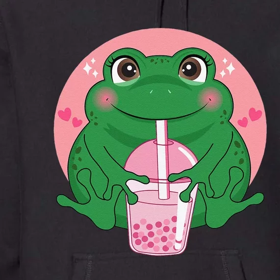 Kawaii Anime Frog Drinking Boba Tea Bubble Tea Cute Japanese Premium Hoodie