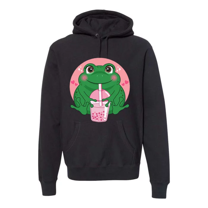 Kawaii Anime Frog Drinking Boba Tea Bubble Tea Cute Japanese Premium Hoodie