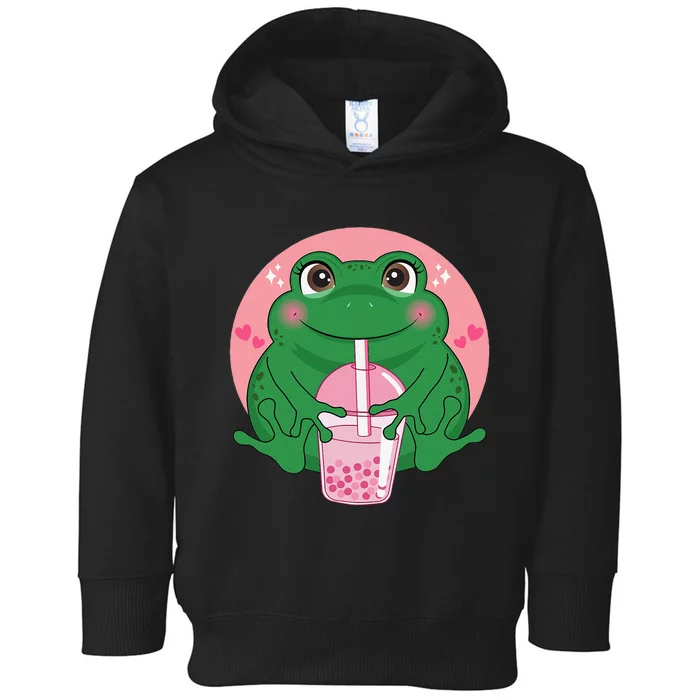 Kawaii Anime Frog Drinking Boba Tea Bubble Tea Cute Japanese Toddler Hoodie