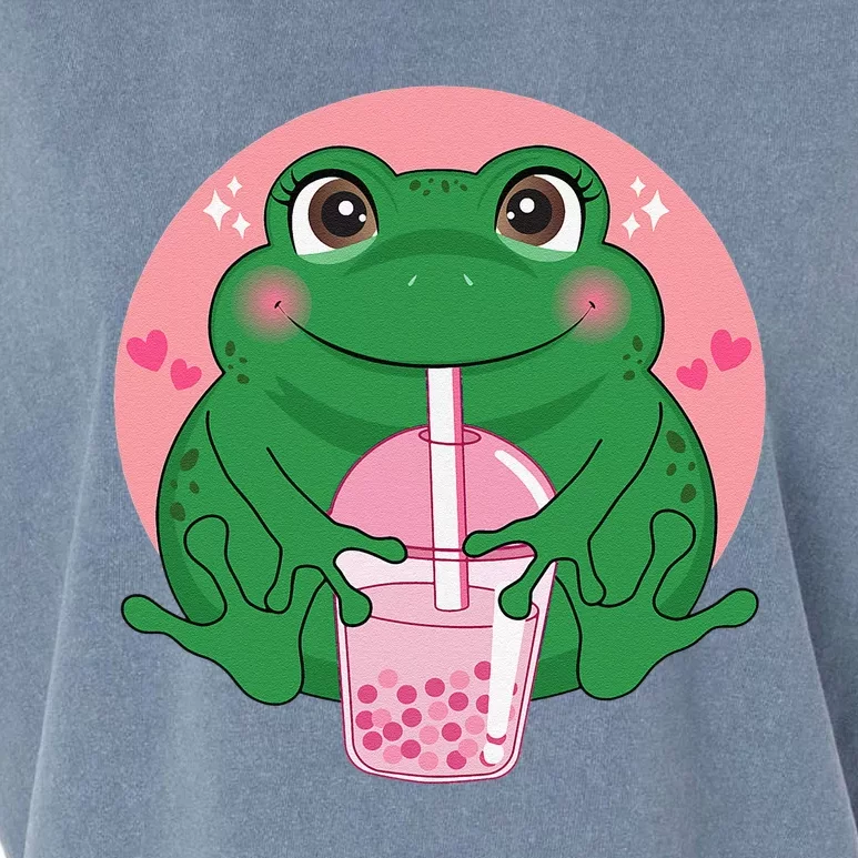 Kawaii Anime Frog Drinking Boba Tea Bubble Tea Cute Japanese Garment-Dyed Women's Muscle Tee