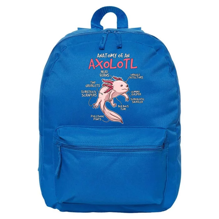 Kids Axolotl Gift Axolotl Stuff Anatomy Of An Axolotl 16 in Basic Backpack