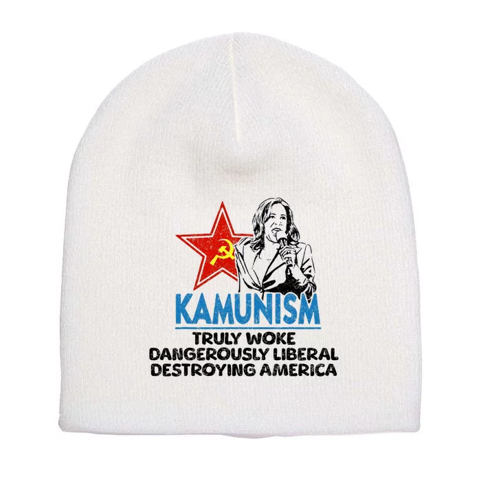 Kammunism Anti Kamala Vote Trump 2024 Funny Political Short Acrylic Beanie