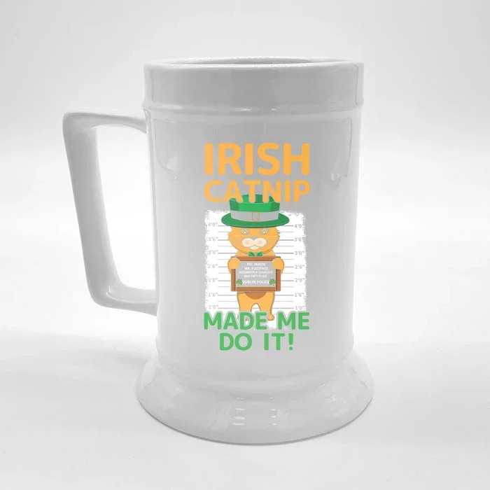 Kawaii Angry Mad Cat Irish Meow Happy Saint Patrick Day Cute Gift Front & Back Beer Stein