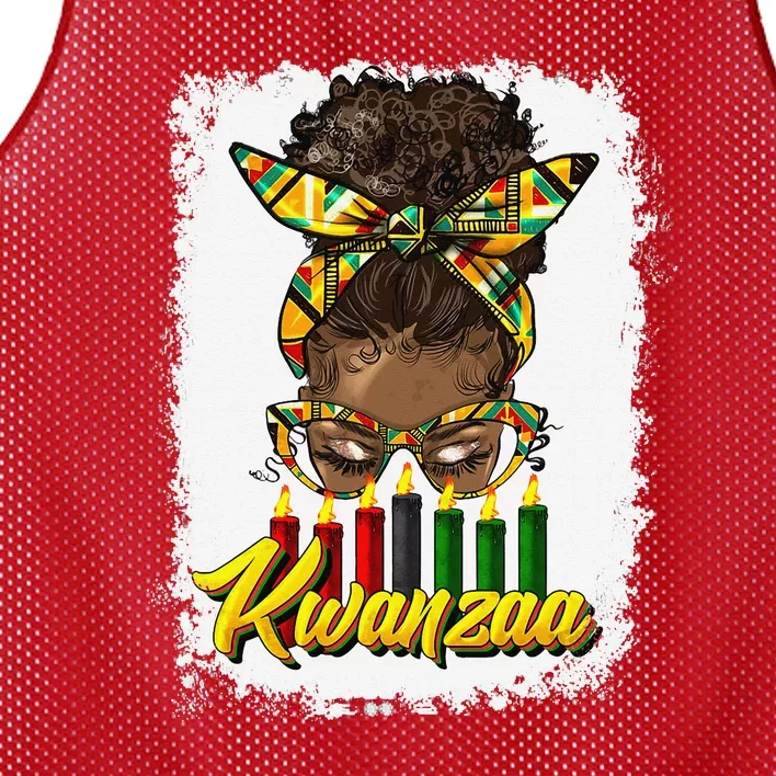 Kwanzaa Afro Messy Bun Candles Bleached Retro Holiday Mesh Reversible Basketball Jersey Tank