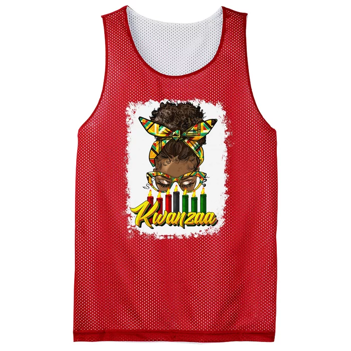 Kwanzaa Afro Messy Bun Candles Bleached Retro Holiday Mesh Reversible Basketball Jersey Tank