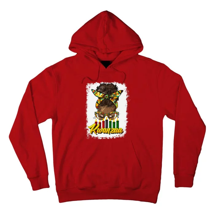 Kwanzaa Afro Messy Bun Candles Bleached Retro Holiday Tall Hoodie