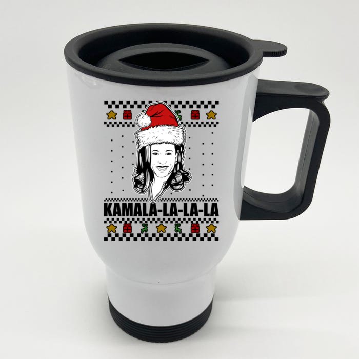 Kamala La La La Ugly Christmas Sweater Front & Back Stainless Steel Travel Mug