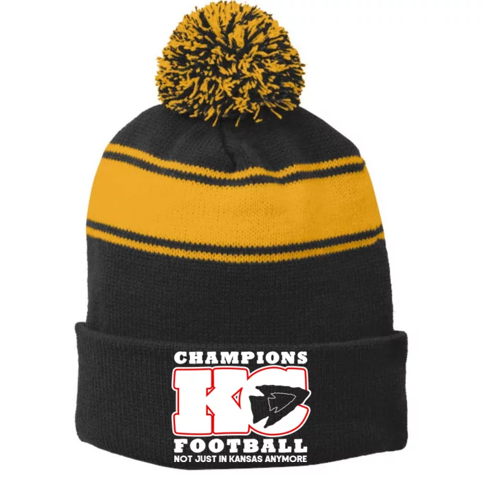 Kansas City Football Champions Stripe Pom Pom Beanie