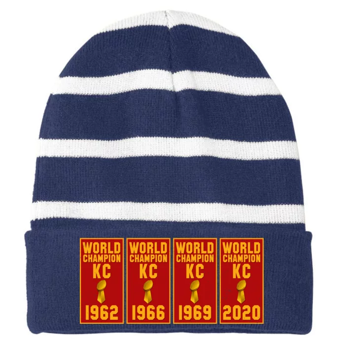 Kansas City Football World Champion Banners Striped Beanie with Solid Band